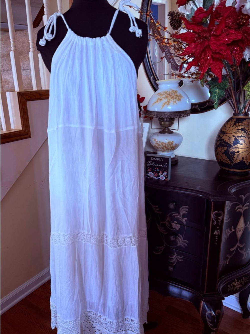 Whites Cotton Gauze Maxi Dress with Lace Trim